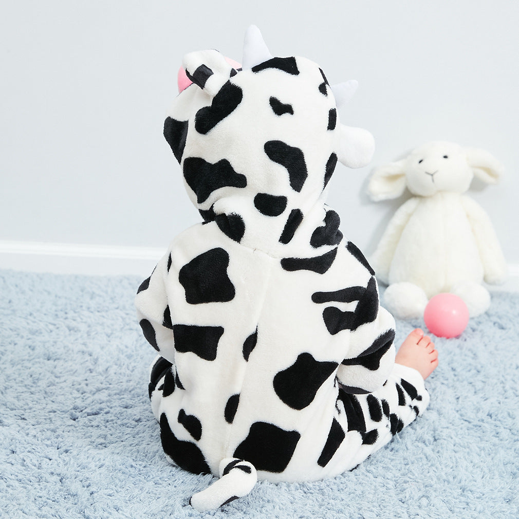 Cow Print Flannel Baby Jumpsuit - Little Luppo