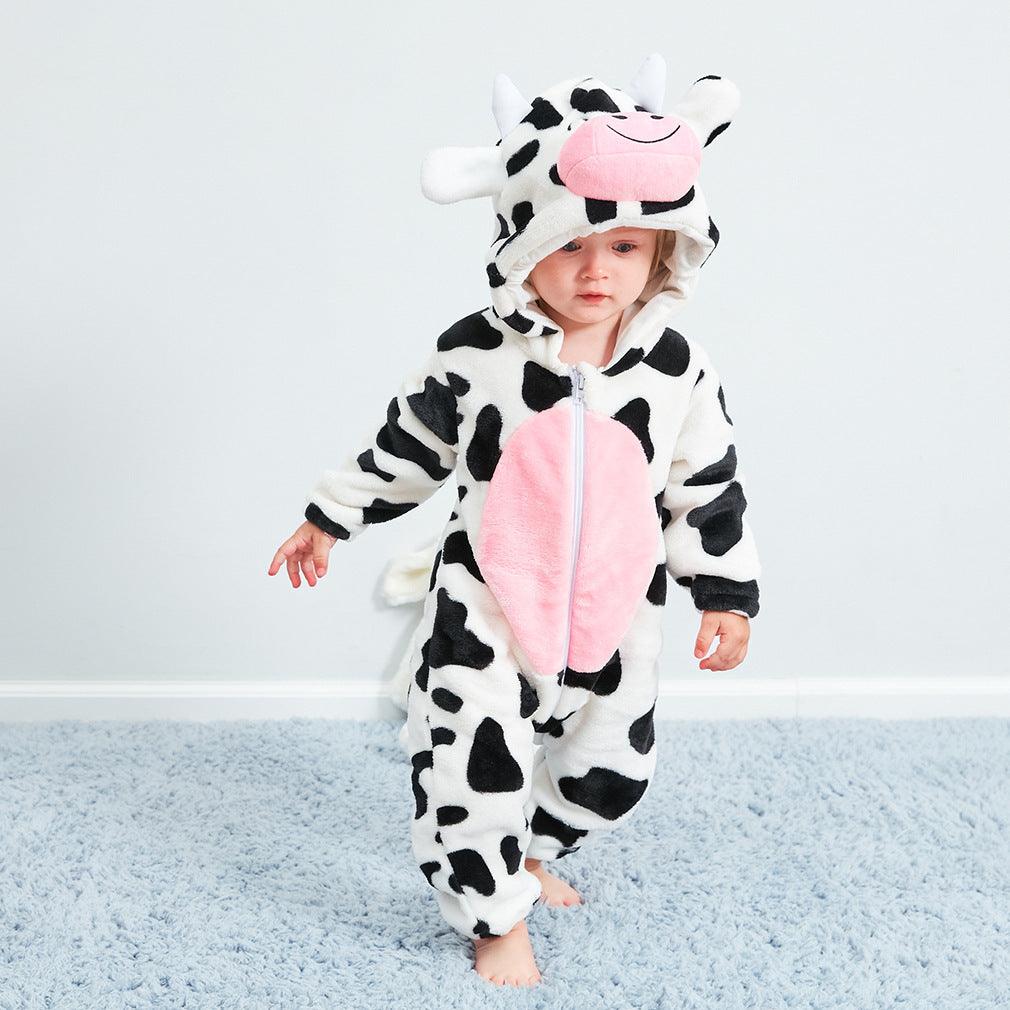 Cow Print Flannel Baby Jumpsuit - Little Luppo