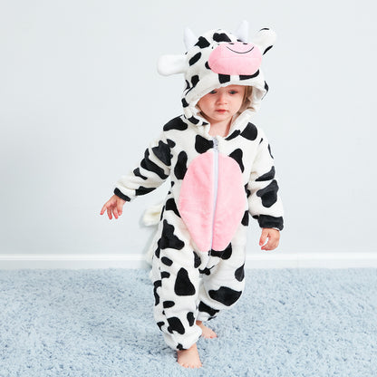 Cow Print Flannel Baby Jumpsuit - Little Luppo