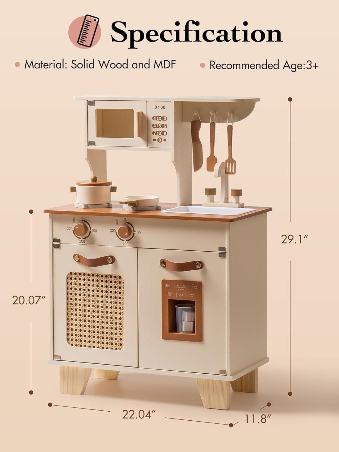 ROBOTIME Wooden Play Kitchen With Pretend Ice Cube Dispenser For Toddler Age 3 - Little Luppo