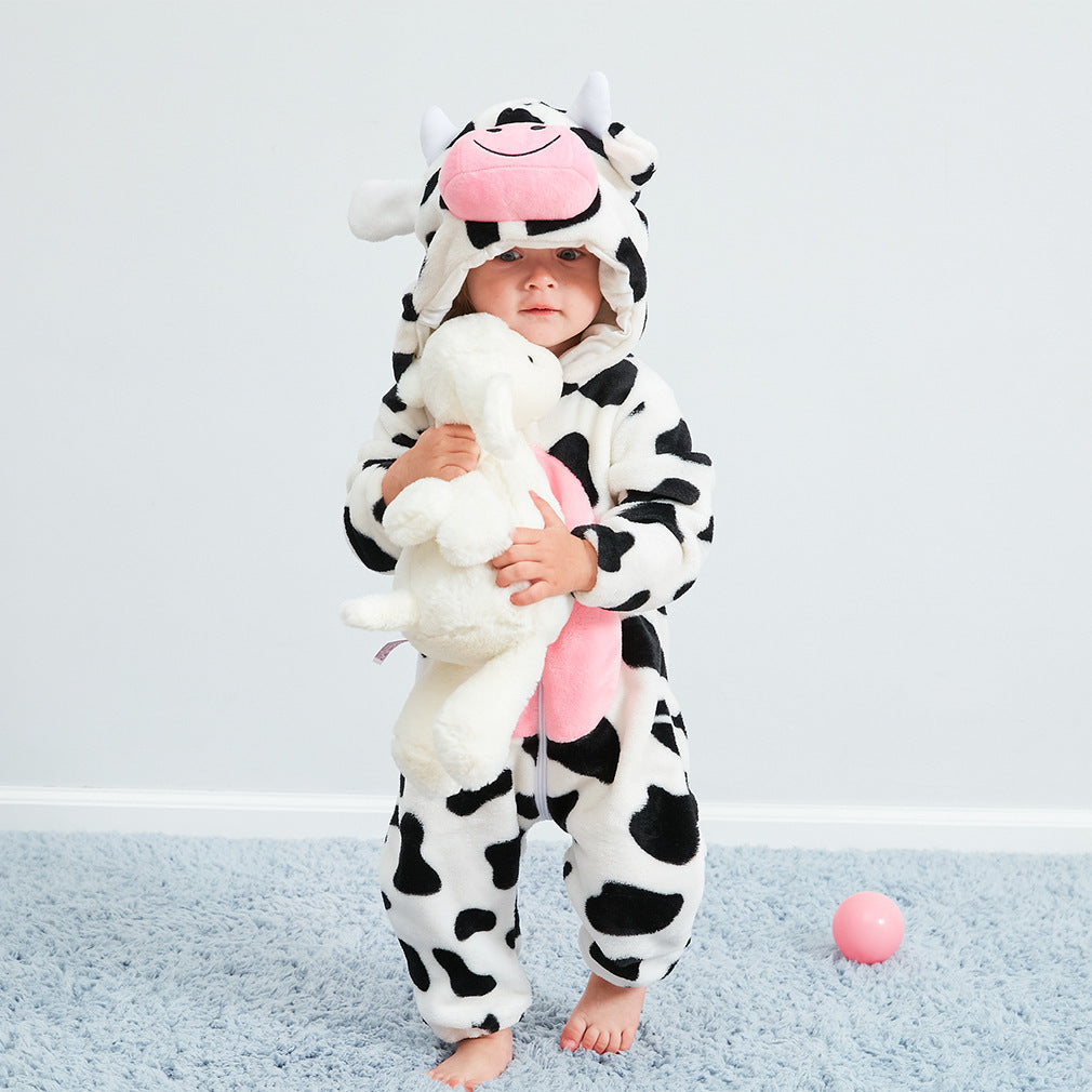 Cow Print Flannel Baby Jumpsuit - Little Luppo