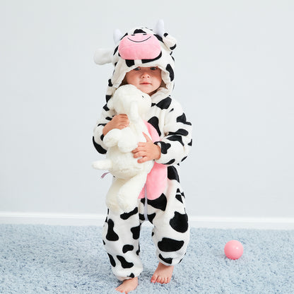 Cow Print Flannel Baby Jumpsuit - Little Luppo