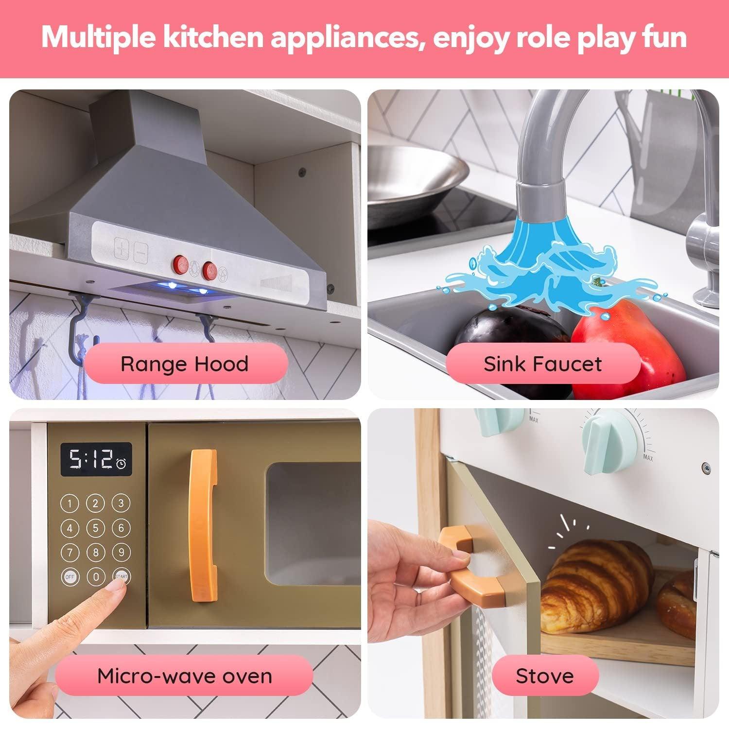 ROBUD 3D Wooden Pretend Play Kitchen Playset For Toddlers Kids Education Toys - Little Luppo