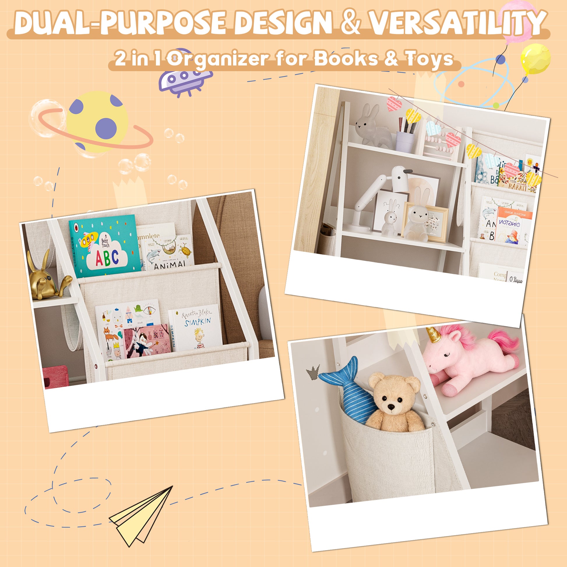 Montessori Bookshelf dimensions and storage sections