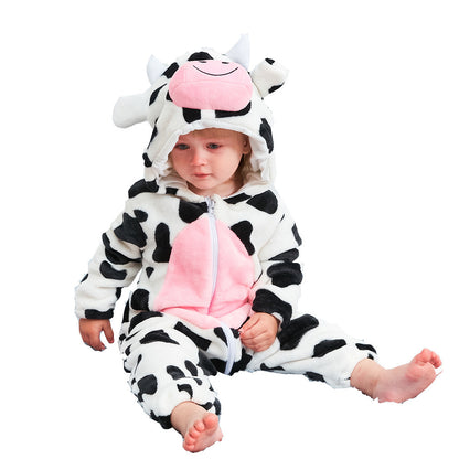 Cow Print Flannel Baby Jumpsuit - Little Luppo