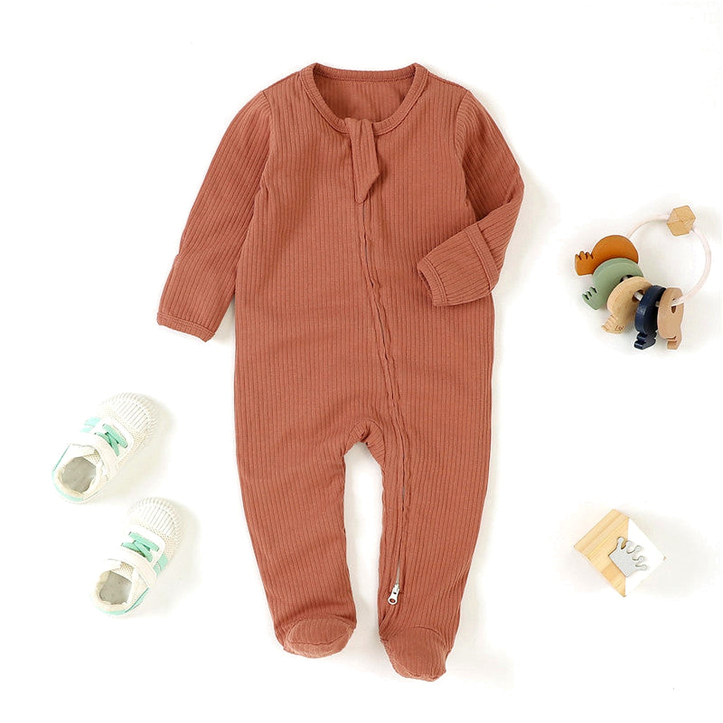 Baby Bodysuit Ribbed Fabric Romper - Back View | Premium Baby Changing Essentials